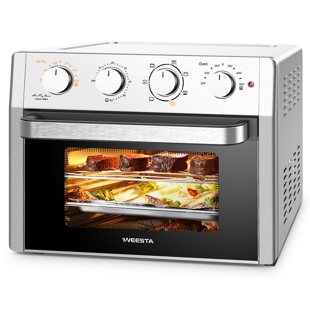 WEESTA 7-in-1 Air Fryer Toaster Oven Combo، 24QT Large Air Fryer 3.0 Double Mode System Technology - فضي