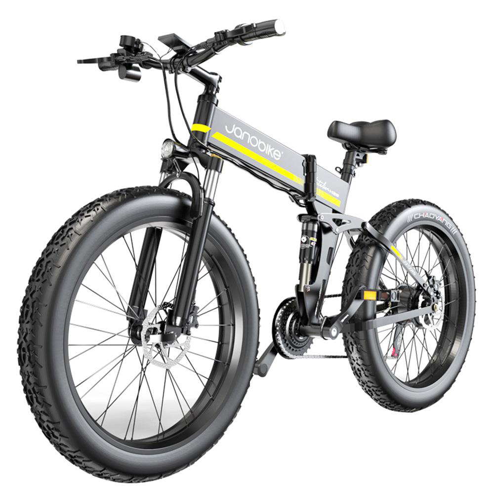 دراجة كهربائية JANOBIKE H26 بقوة 48 فولت 1000 وات بطارية 12.8 أمبير بطارية 26 بوصة إطارات فاتحة للثلج والجبل ودراجة المدينة - أسود