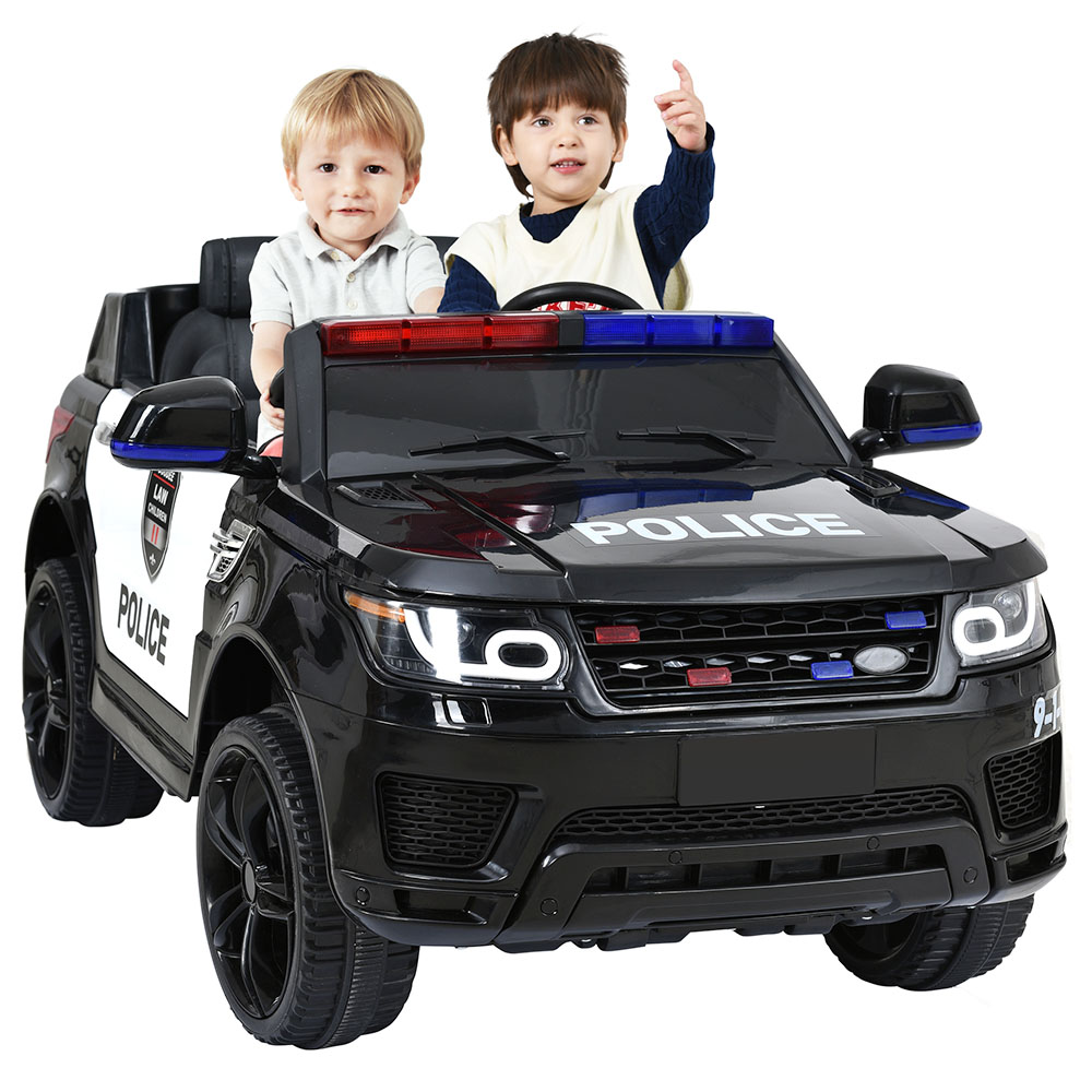 Elektrisches Kinderauto für Kinder, 2 Sitze, 2.4-GHz-Fernbedienung, 2 Geschwindigkeiten, Sanftanlauf mit MP3-Hupe, 5 Scheinwerfer – Schwarz