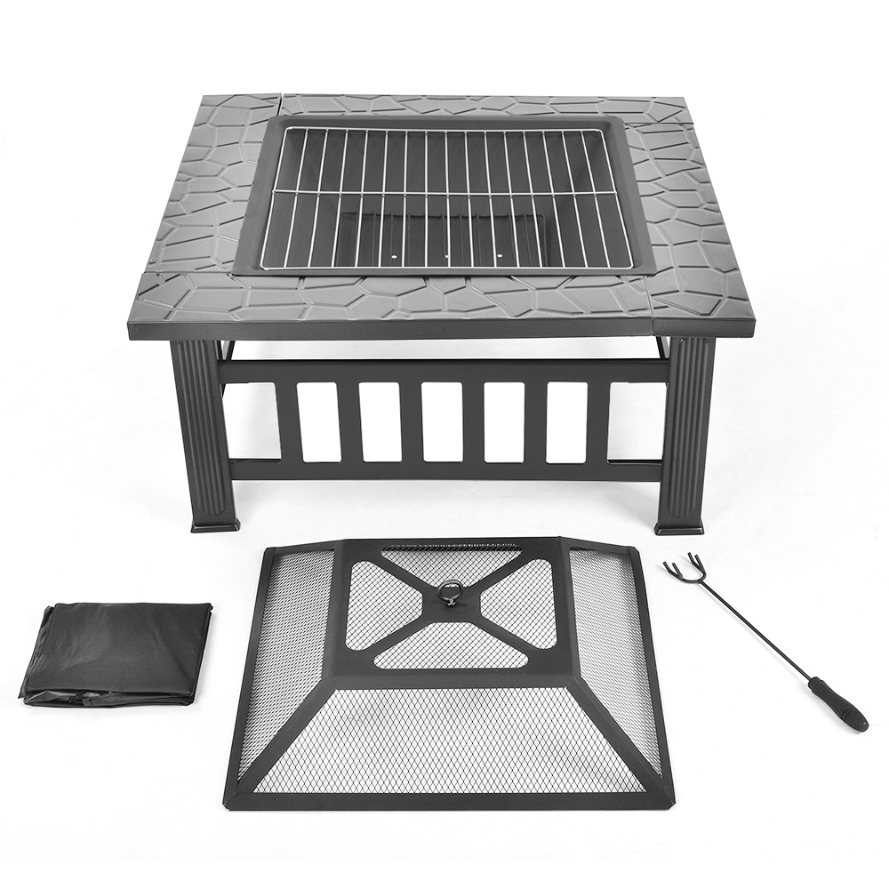 Fire Pit With Grill Grate Fire Bowl With Spark Guard Pit For Bbq Black