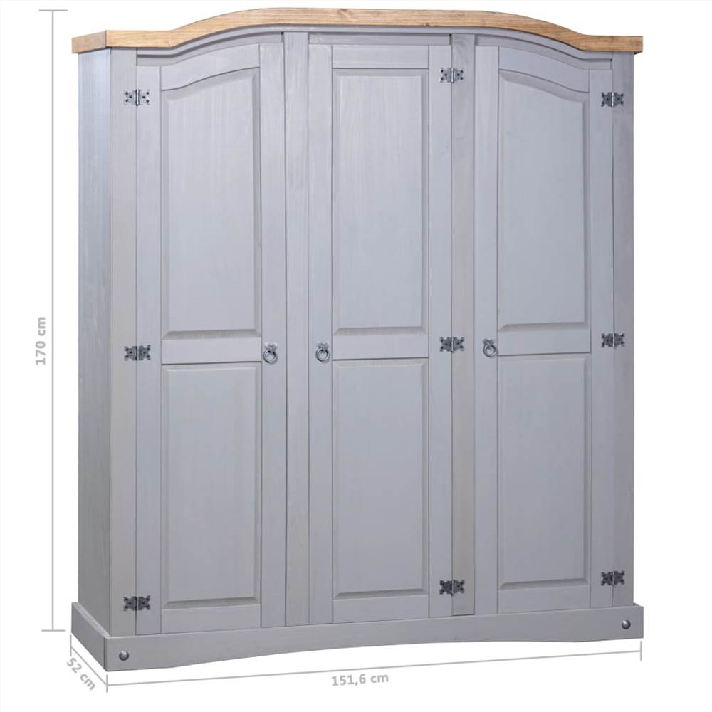 Wardrobe Mexican Pine Corona Range 3 Doors Grey