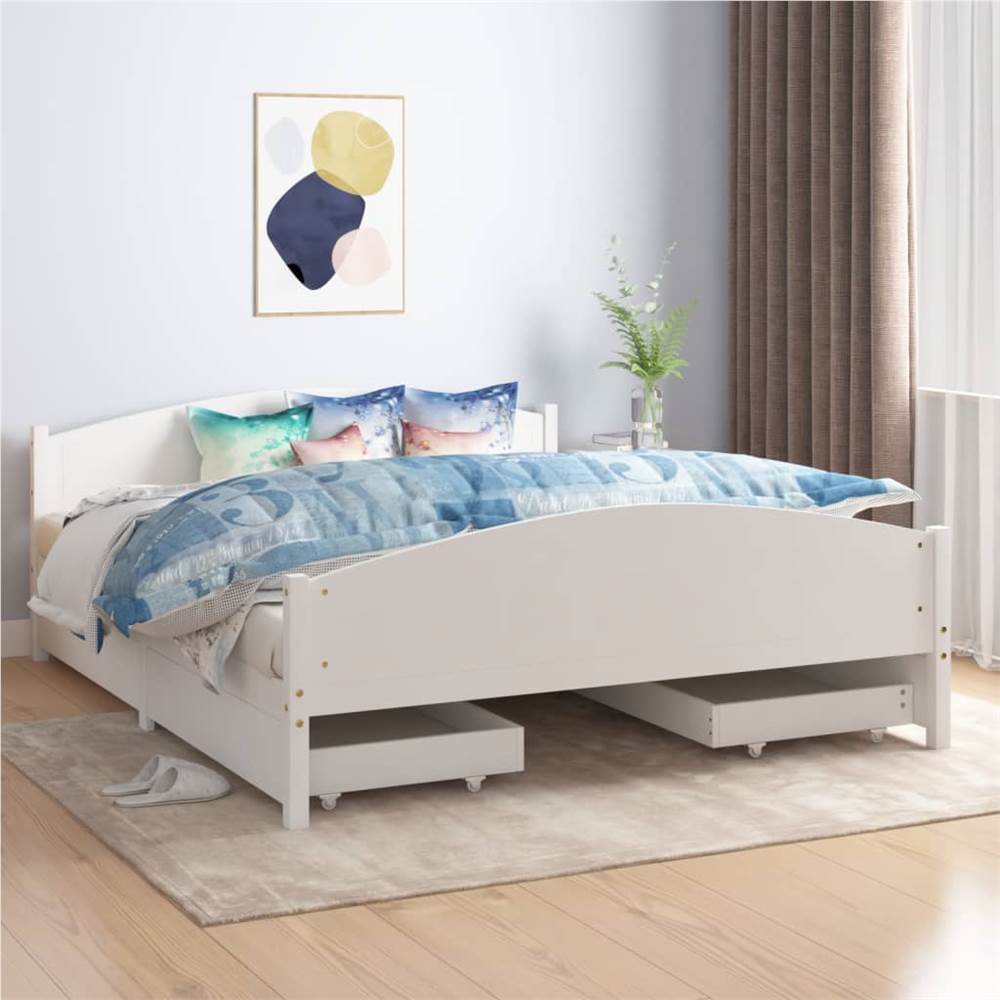 

Bed Frame with 4 Drawers Dark Grey Solid Wood Pine 160x200 cm King Size