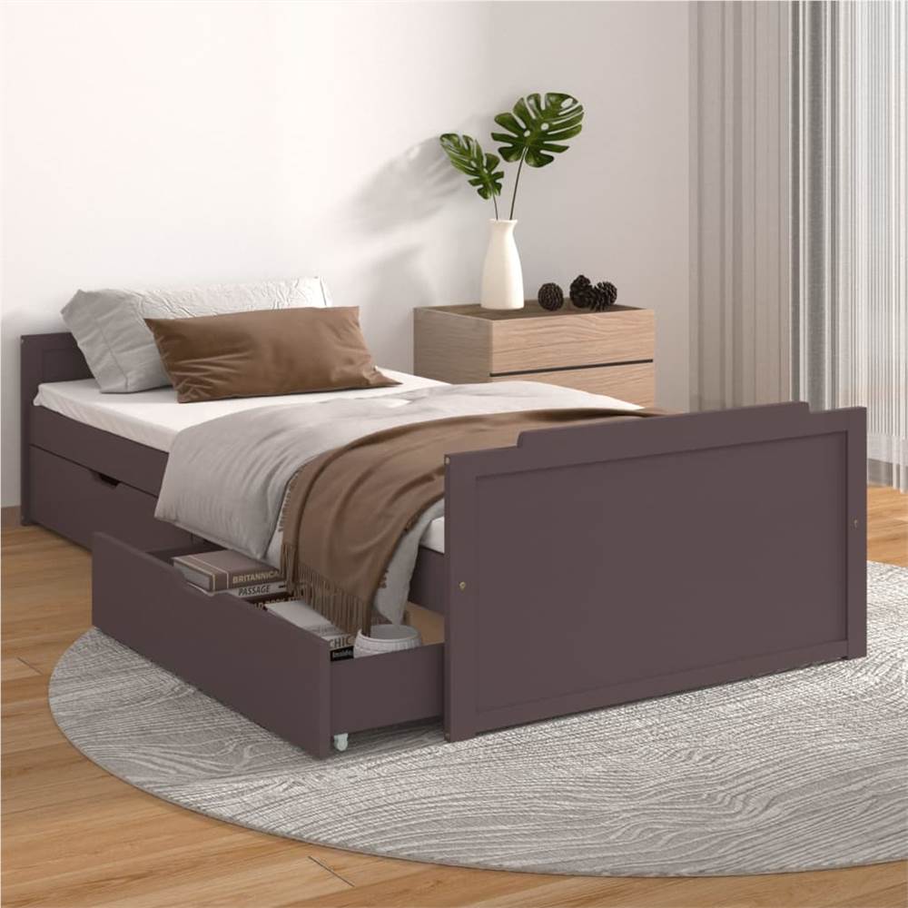 

Bed Frame with Drawers Dark Brown Solid Wood Pine 90x200 cm Single