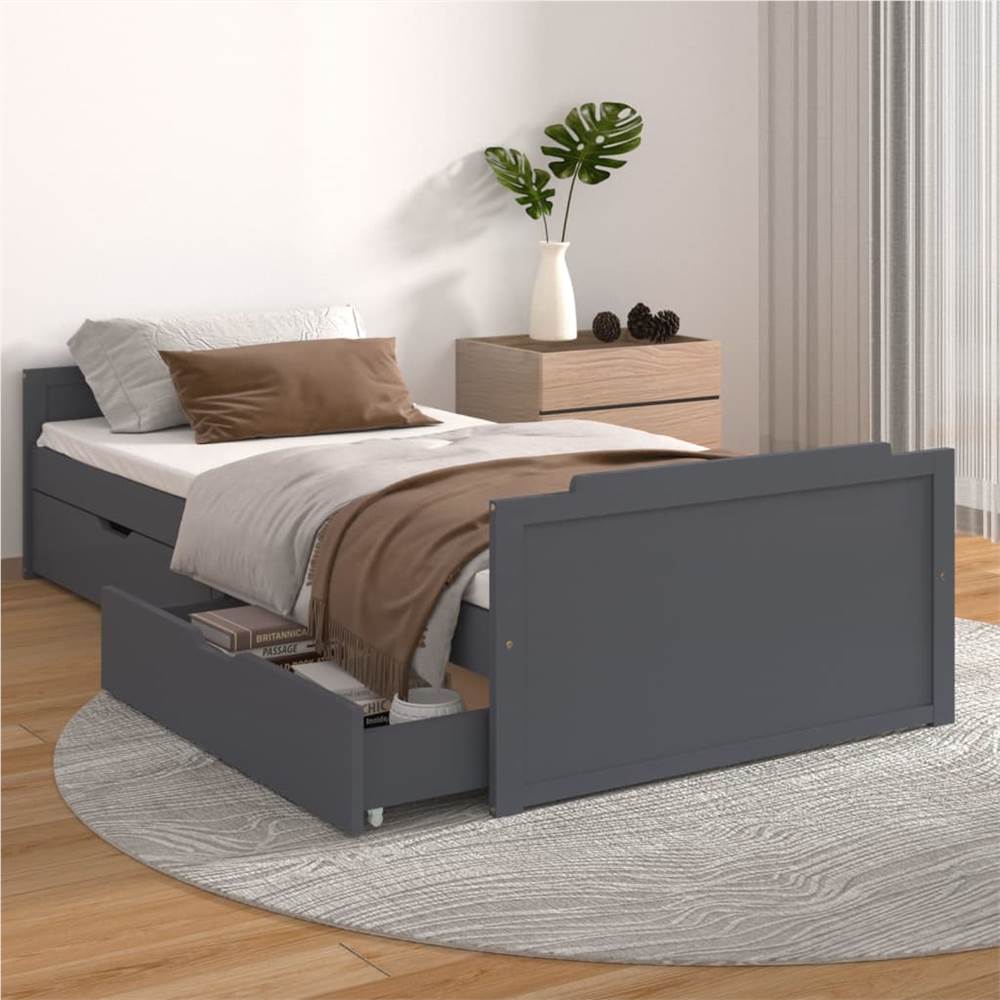 

Bed Frame with Drawers Dark Grey Solid Wood Pine 90x200 cm Single