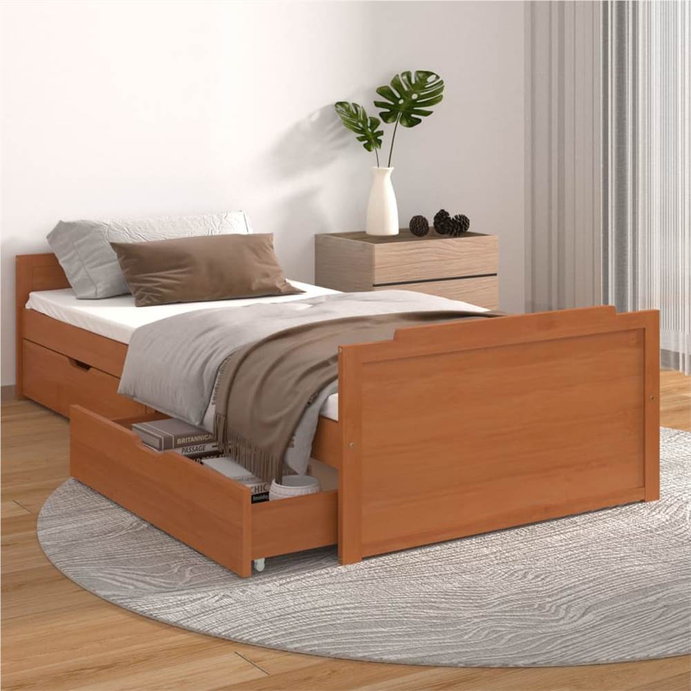 

Bed Frame with Drawers Honey Brown Solid Wood Pine 90x200 cm Single