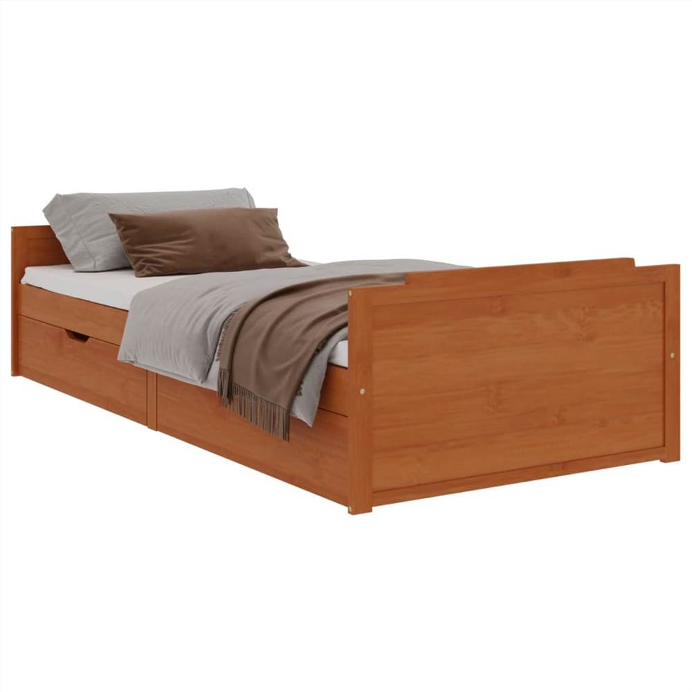 Bed Frame with Drawers Honey Brown Solid Wood Pine 90x200 cm Single
