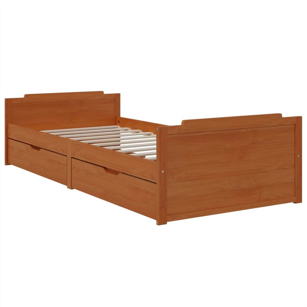 Bed Frame with Drawers Honey Brown Solid Wood Pine 90x200 cm Single