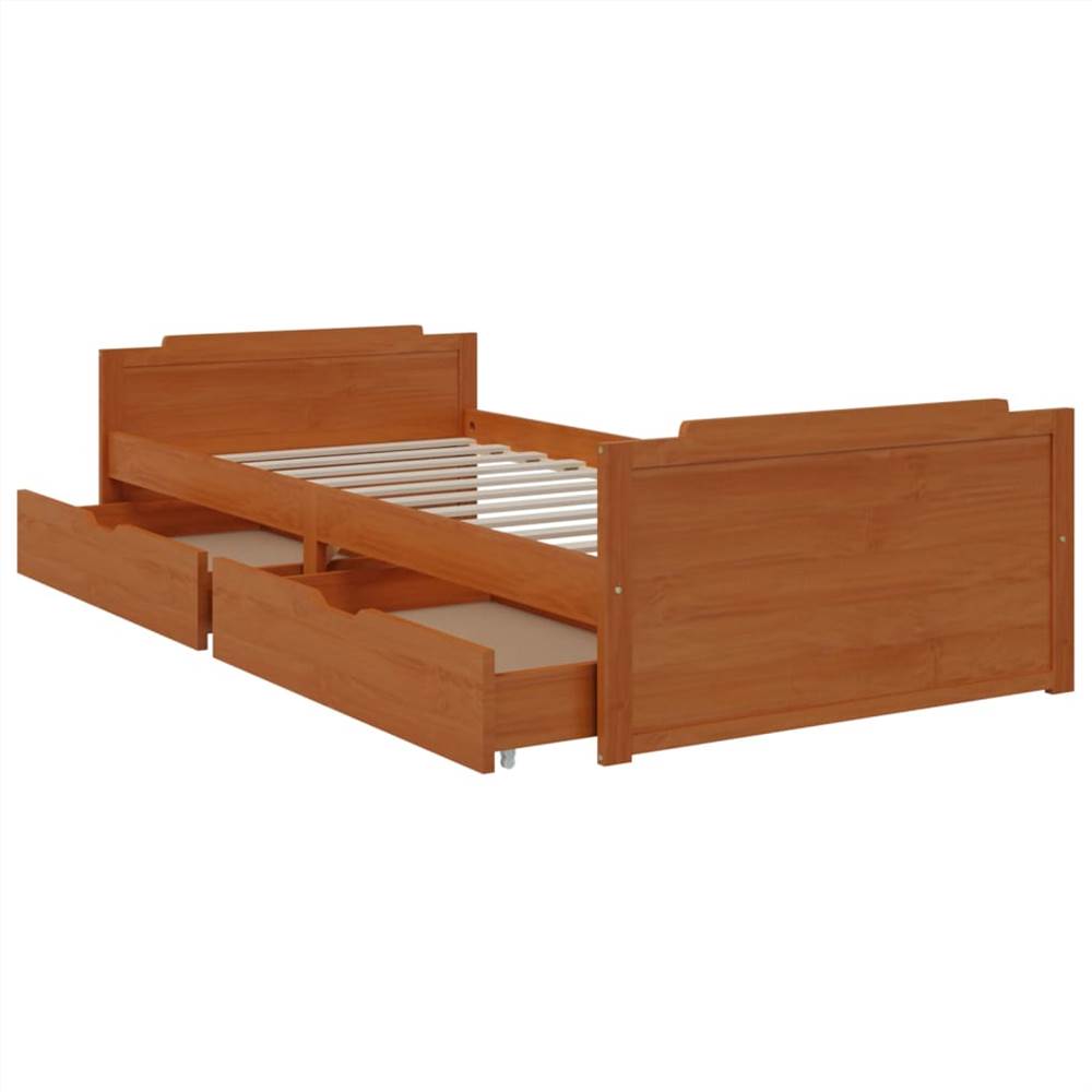 Bed Frame with Drawers Honey Brown Solid Wood Pine 90x200 cm Single