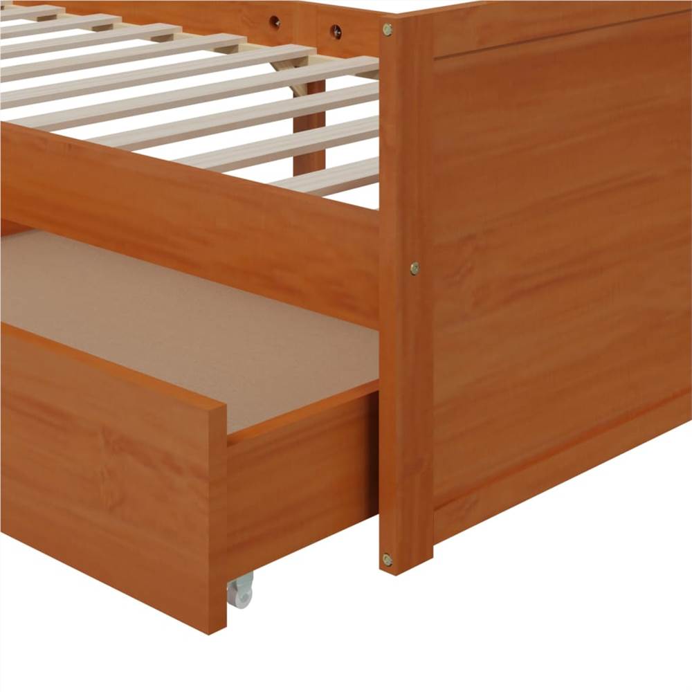 Bed Frame with Drawers Honey Brown Solid Wood Pine 90x200 cm Single