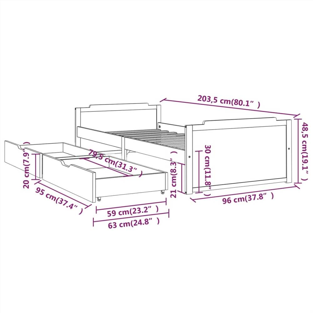 Bed Frame with Drawers Honey Brown Solid Wood Pine 90x200 cm Single