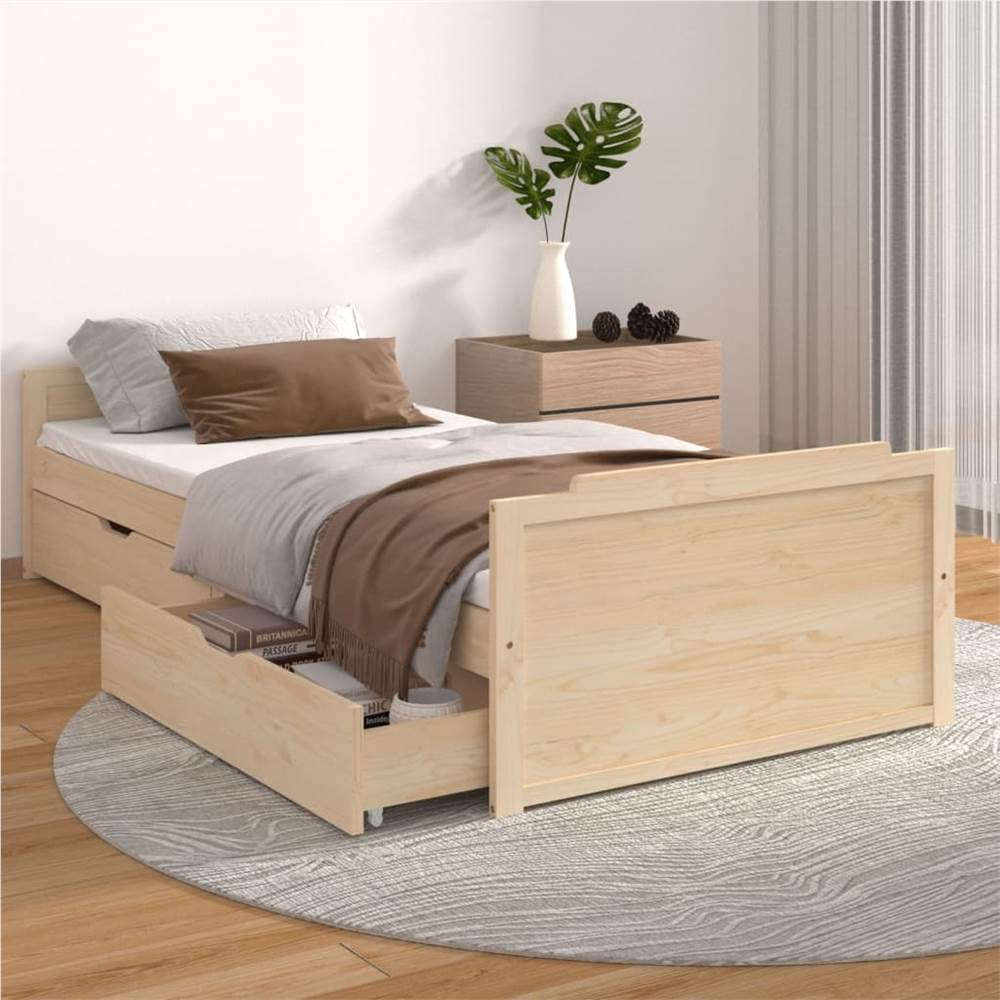 

Bed Frame with Drawers Solid Wood Pine 90x200 cm Single