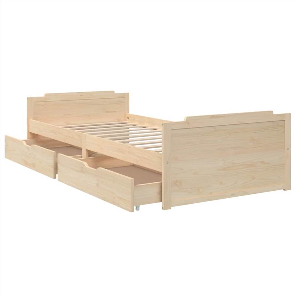 Bed Frame with Drawers Solid Wood Pine 90x200 cm Single