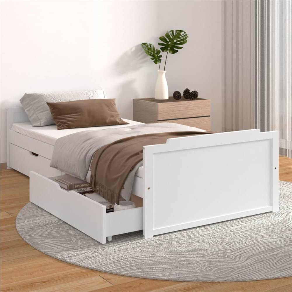 Bed Frame with Drawers White Solid Wood Pine 90x200 cm Single