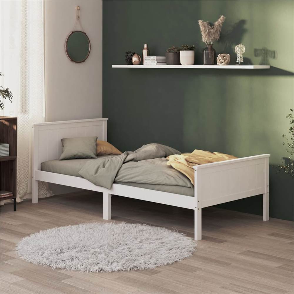 

Bed Frame White Solid Wood Pine 100x200 cm King Single