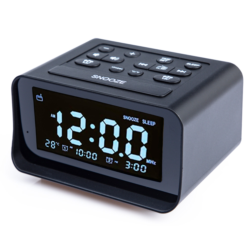GREEN TIME K1 Pro目覚まし時計ラジオ、LCD温度ディスプレイ、USB充電ポート付き電子デジタル時計-黒