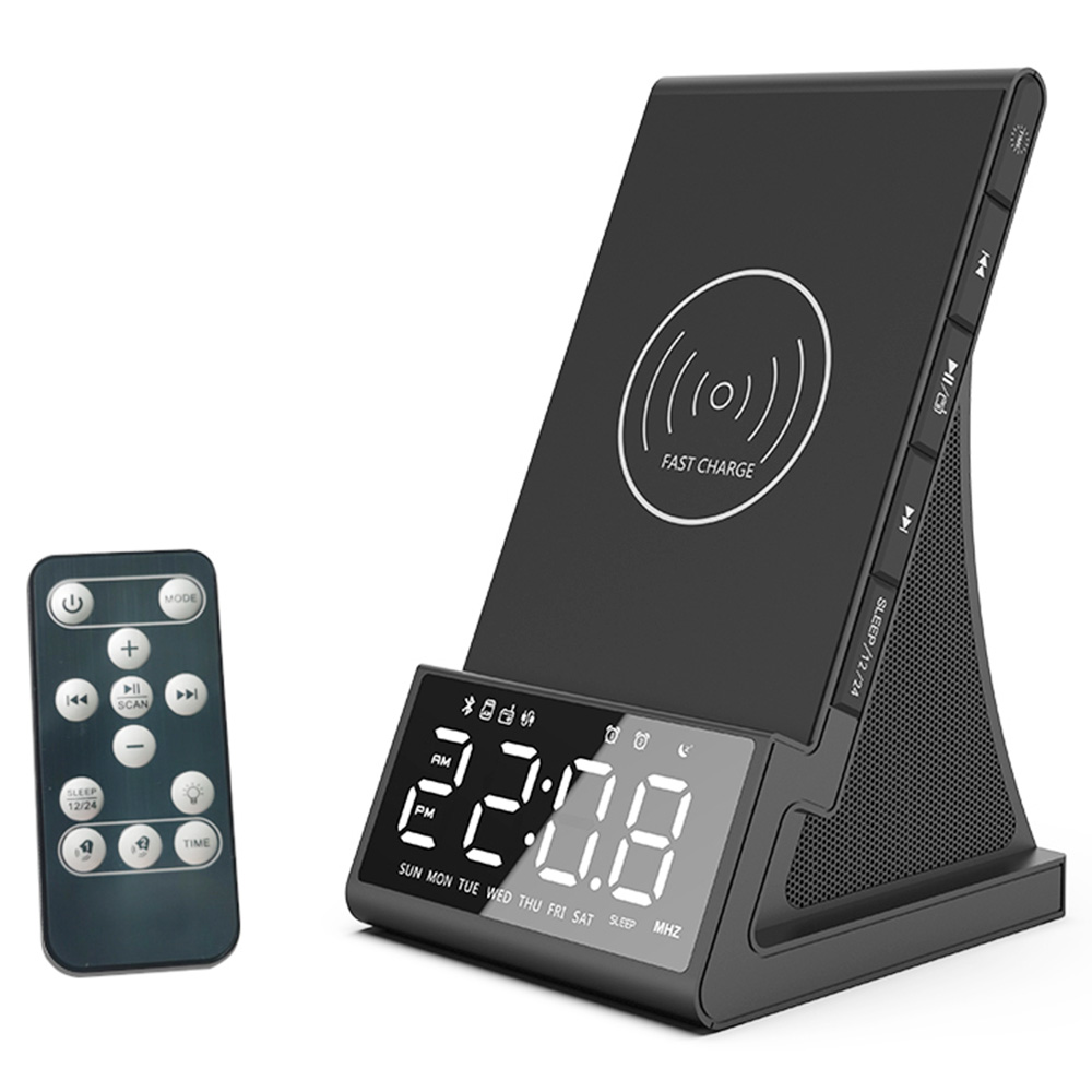 GREEN TIME X7 vezeték nélküli gyorstöltős ébresztőórás rádió, LED Smart Digital asztali számítógép, mélynyomó Bluetooth hangszóró - EU csatlakozó