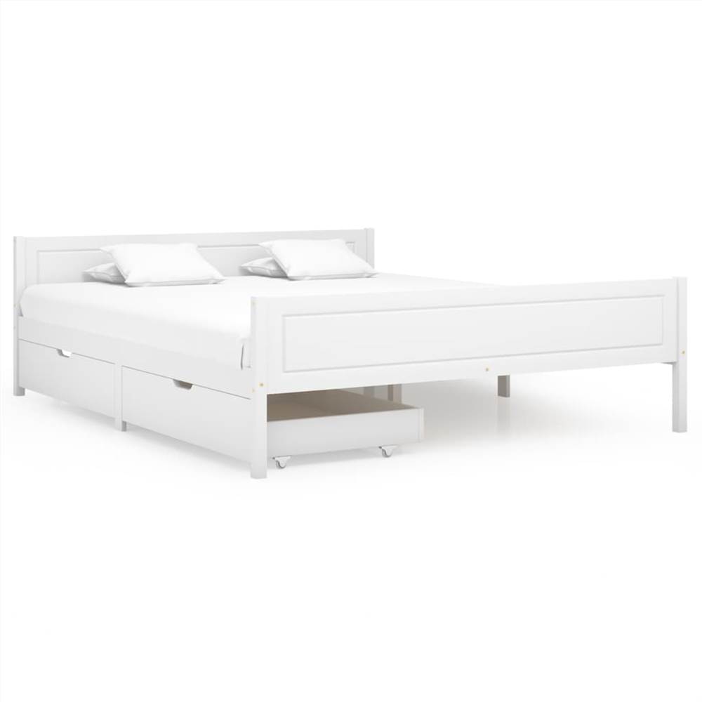 

Bed Frame with 2 Drawers White Solid Wood Pine 160x200 cm King Size