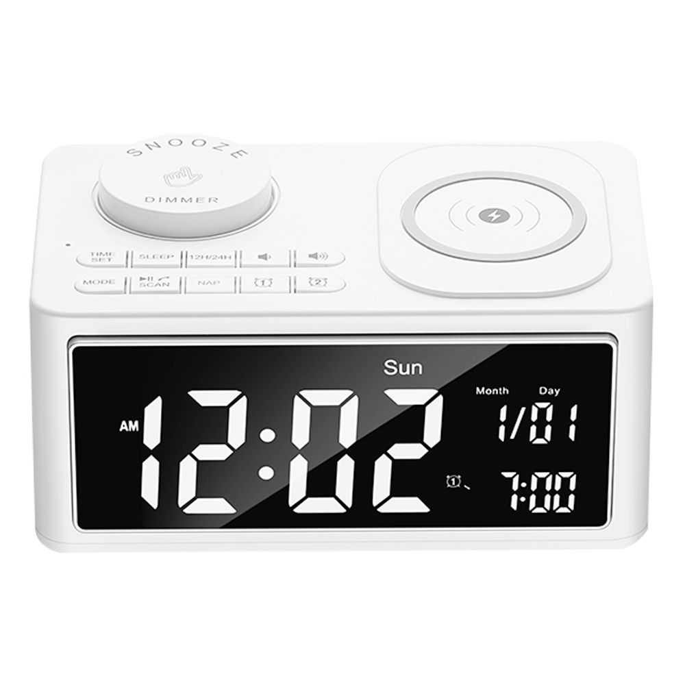 GREEN TIME T11 Многофункциональный беспроводной зарядный динамик Bluetooth 5.0, прикроватный будильник FM-радиоплеер - белый