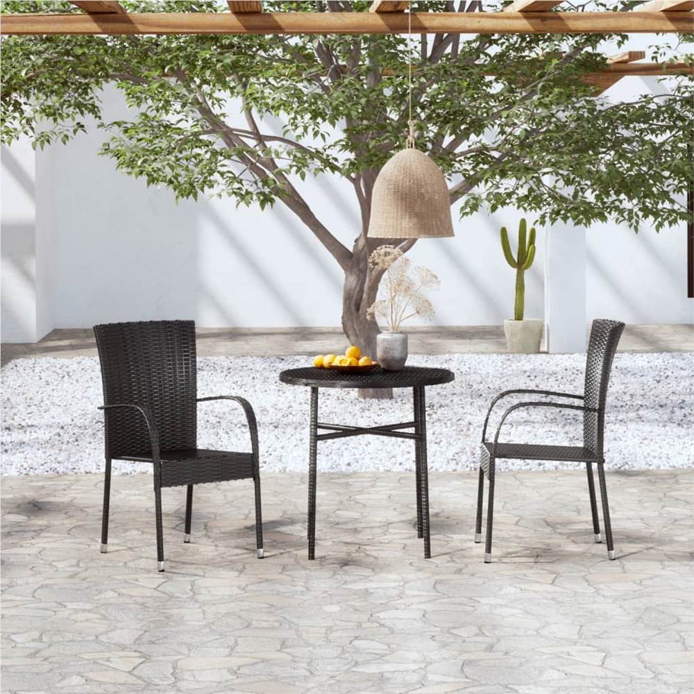 

3 Piece Garden Dining Set Poly Rattan Black