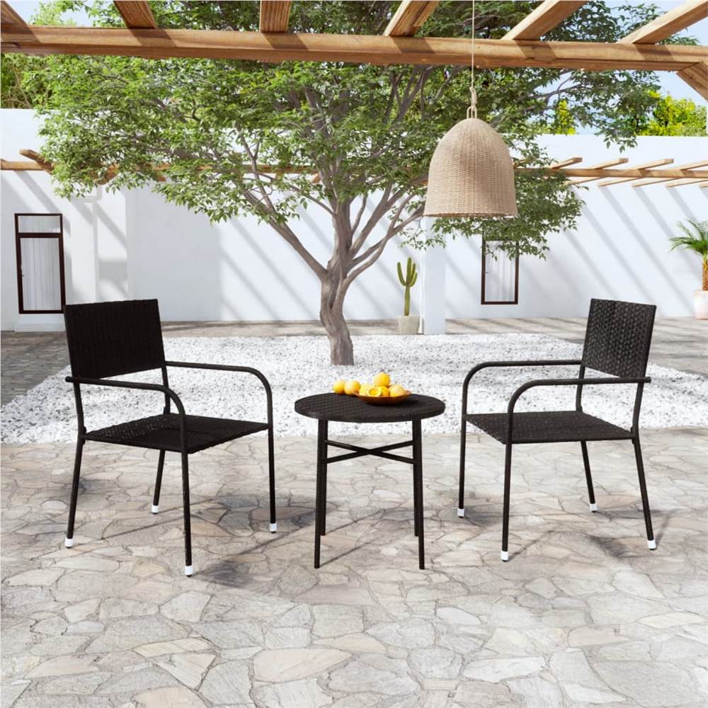 

3 Piece Garden Dining Set Poly Rattan Black
