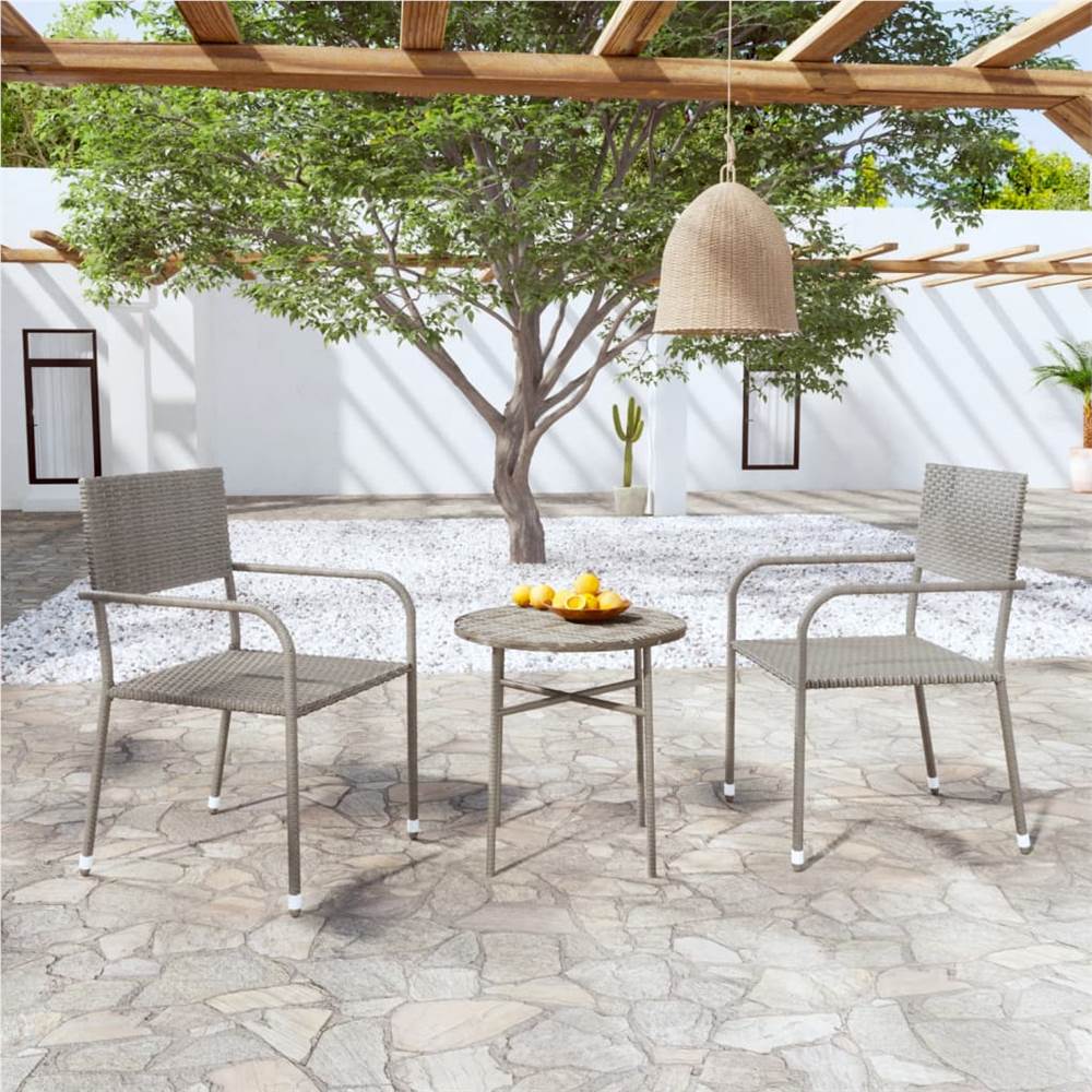 

3 Piece Garden Dining Set Poly Rattan Grey