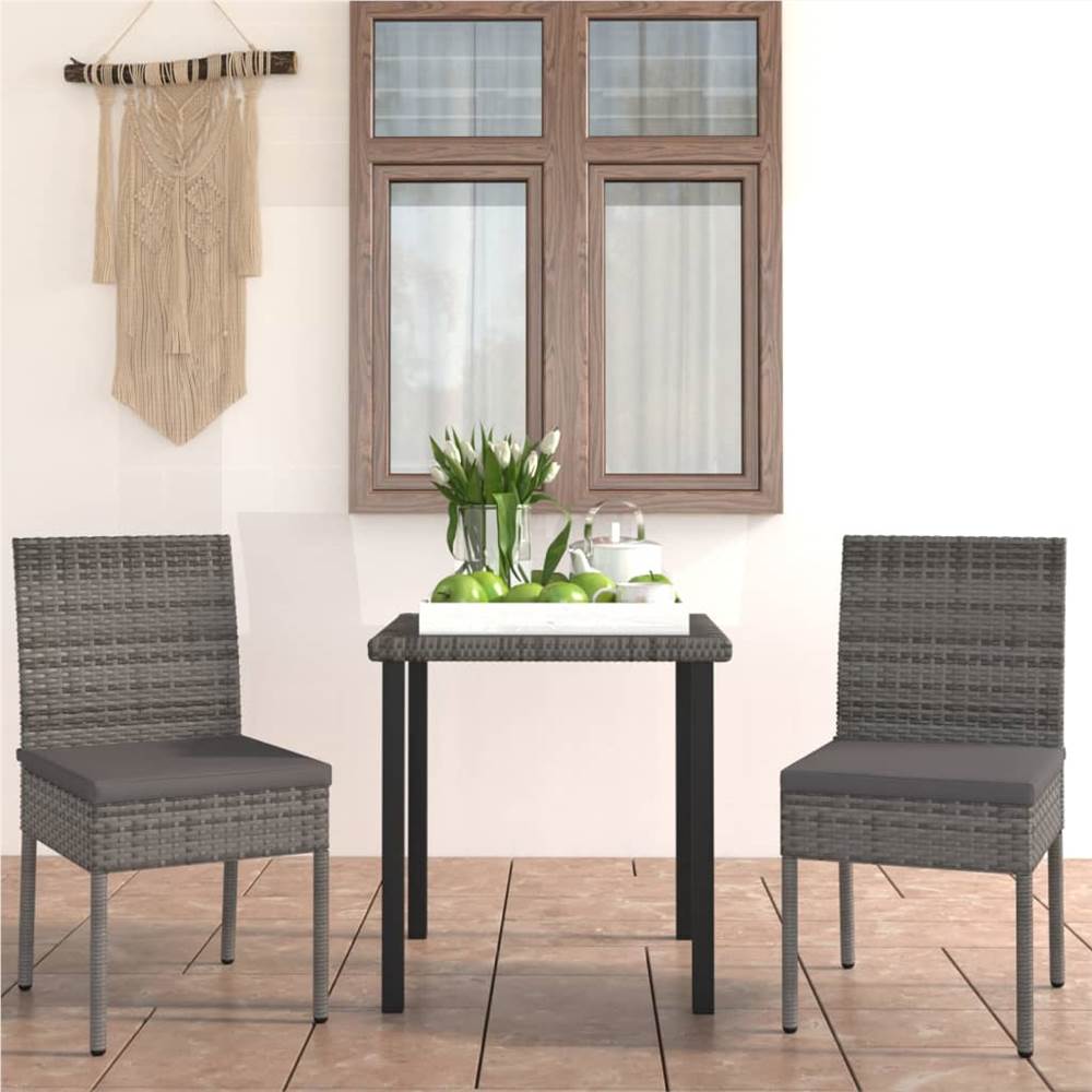 

3 Piece Outdoor Dining Set with Cushions Poly Rattan Grey