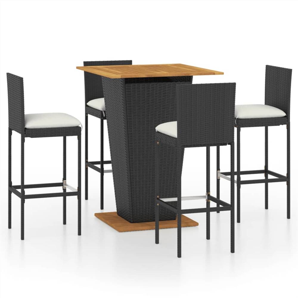 

5 Piece Garden Bar Set with Cushions Poly Rattan Black