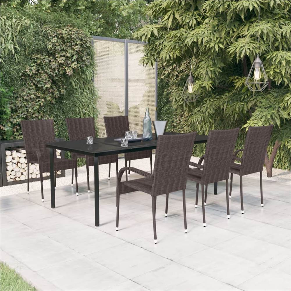 

7 Piece Garden Dining Set Brown and Black