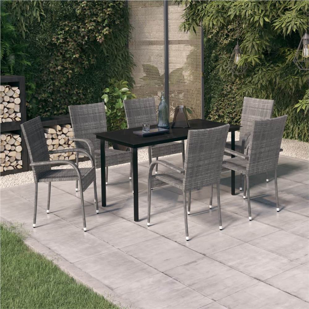 

7 Piece Garden Dining Set Grey and Black