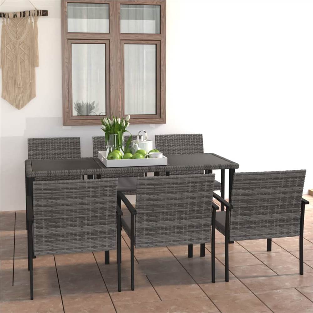 

7 Piece Outdoor Dining Set Poly Rattan Grey