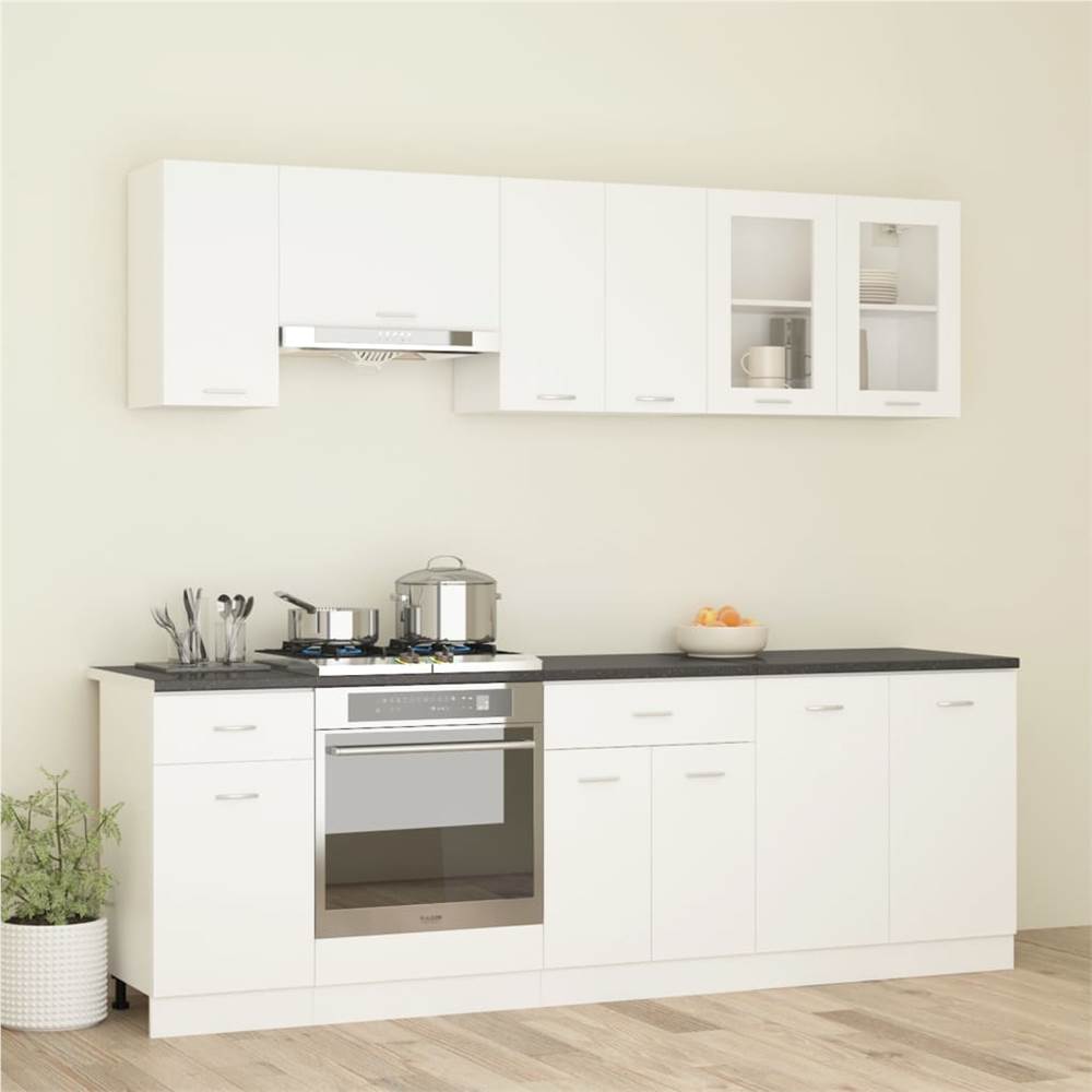 

8 Piece Kitchen Cabinet Set with Worktop White Chipboard