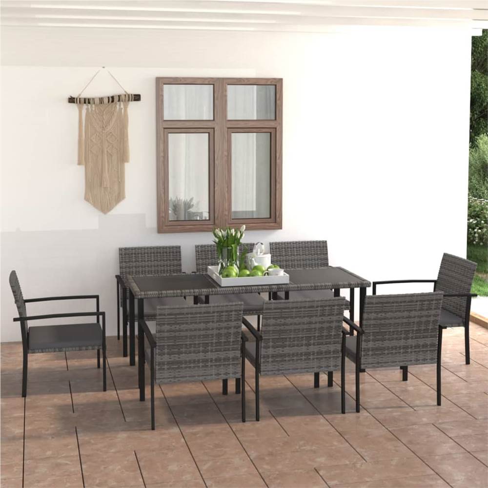 

9 Piece Outdoor Dining Set Poly Rattan Grey