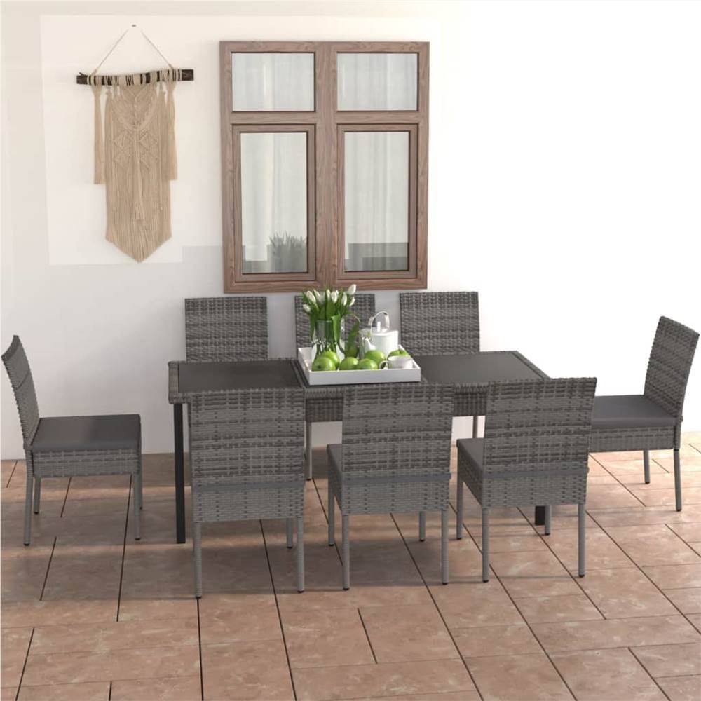 

9 Piece Outdoor Dining Set with Cushions Poly Rattan Grey