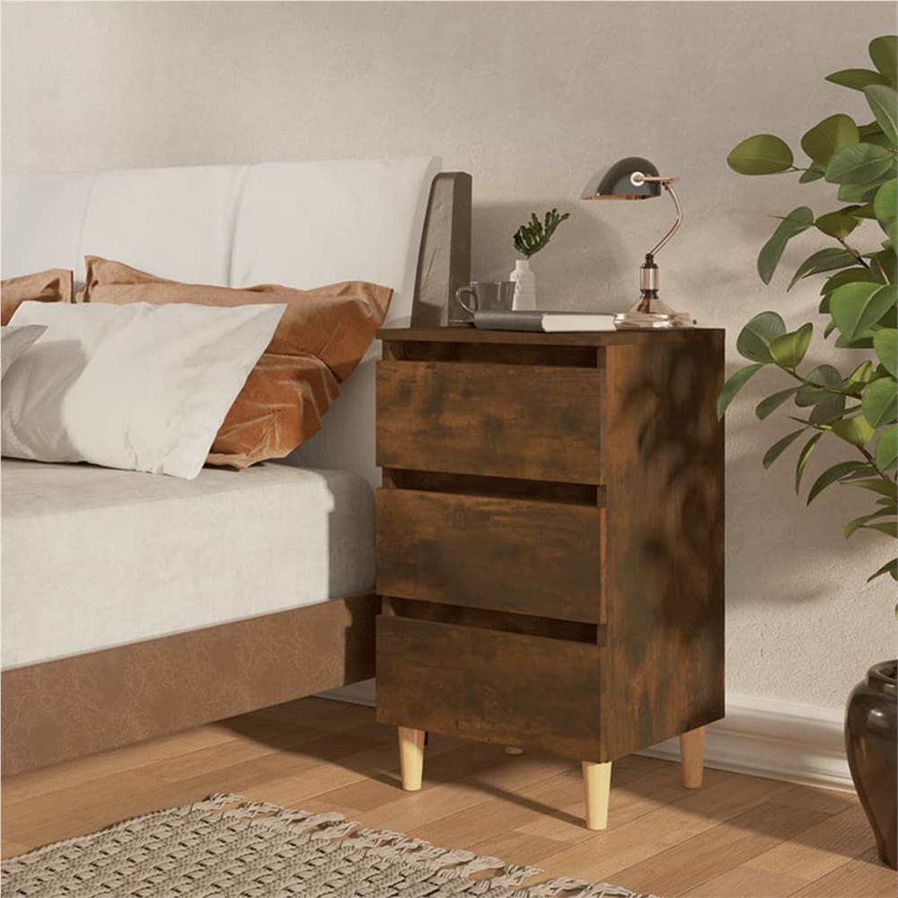 

Bed Cabinets with Solid Wood Legs 2 pcs Smoked Oak 40x35x69 cm