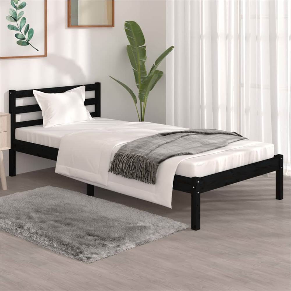 

Bed Frame Solid Wood Pine 90x190 cm Black 3FT Single
