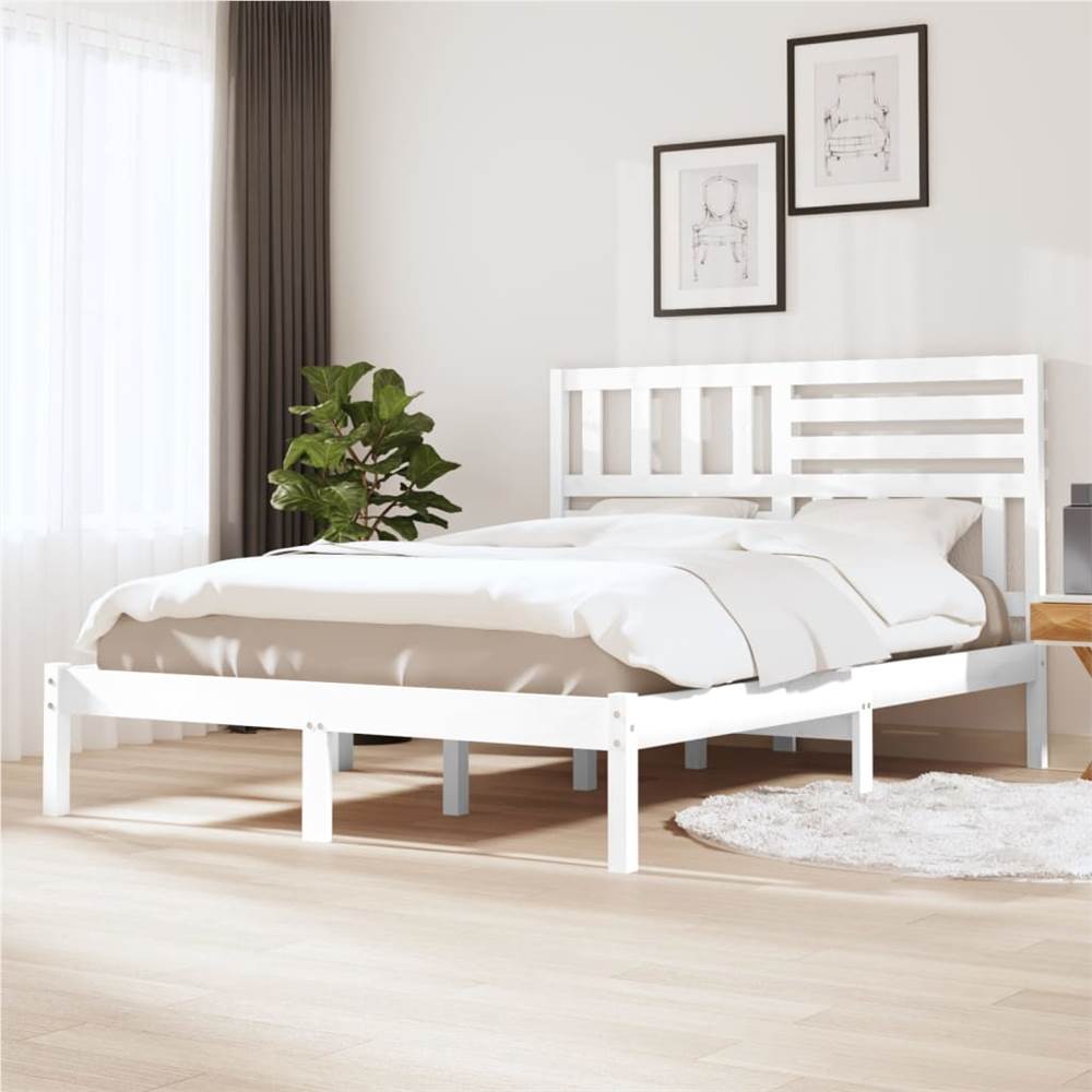 

Bed Frame White Solid Wood Pine 140x200 cm Double