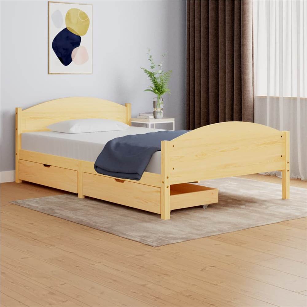 

Bed Frame with 2 Drawers Solid Wood Pine 120x200 cm 4FT Small Double