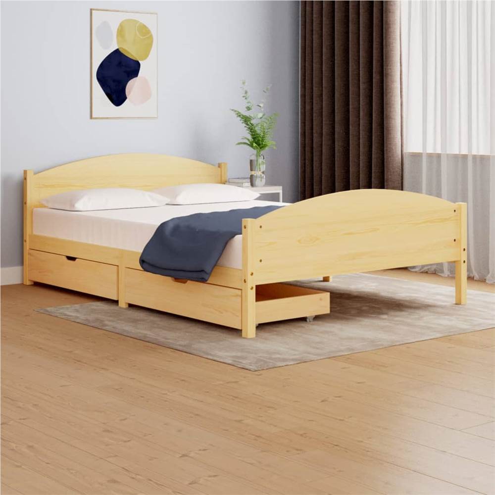 

Bed Frame with 2 Drawers Solid Wood Pine 140x200 cm 4FT Double