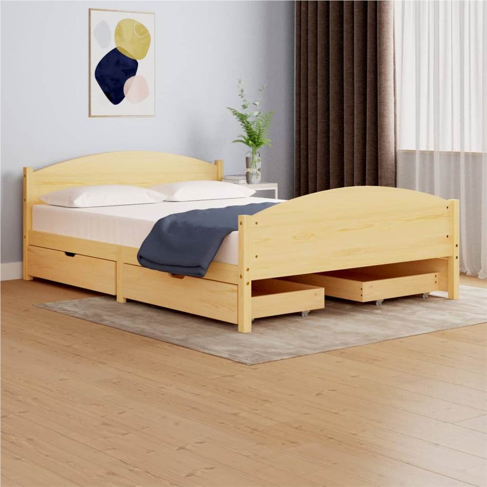 

Bed Frame with 4 Drawers Solid Wood Pine 140x200 cm 4FT Double