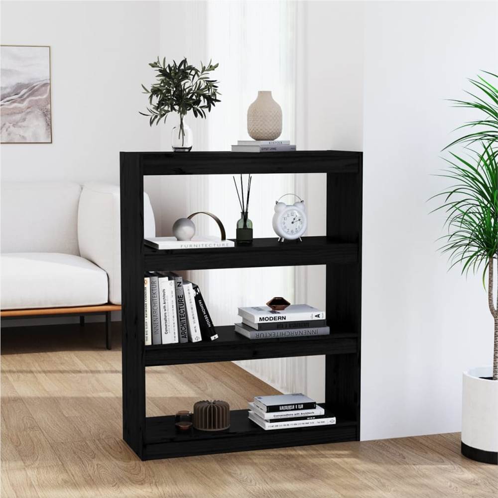 

Book Cabinet/Room Divider Black 80x30x103.5 cm Solid Wood Pine