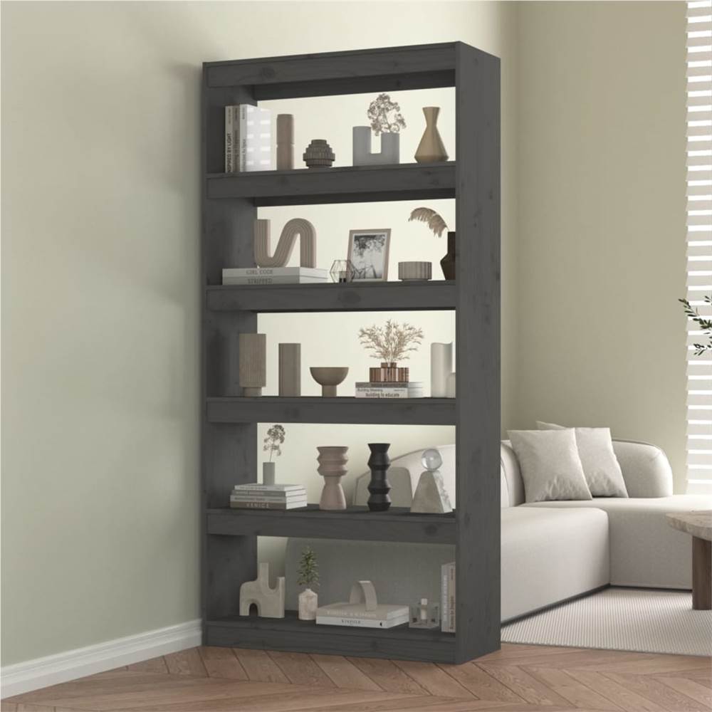 

Book Cabinet/Room Divider Grey 80x30x167.4 cm Solid Wood Pine