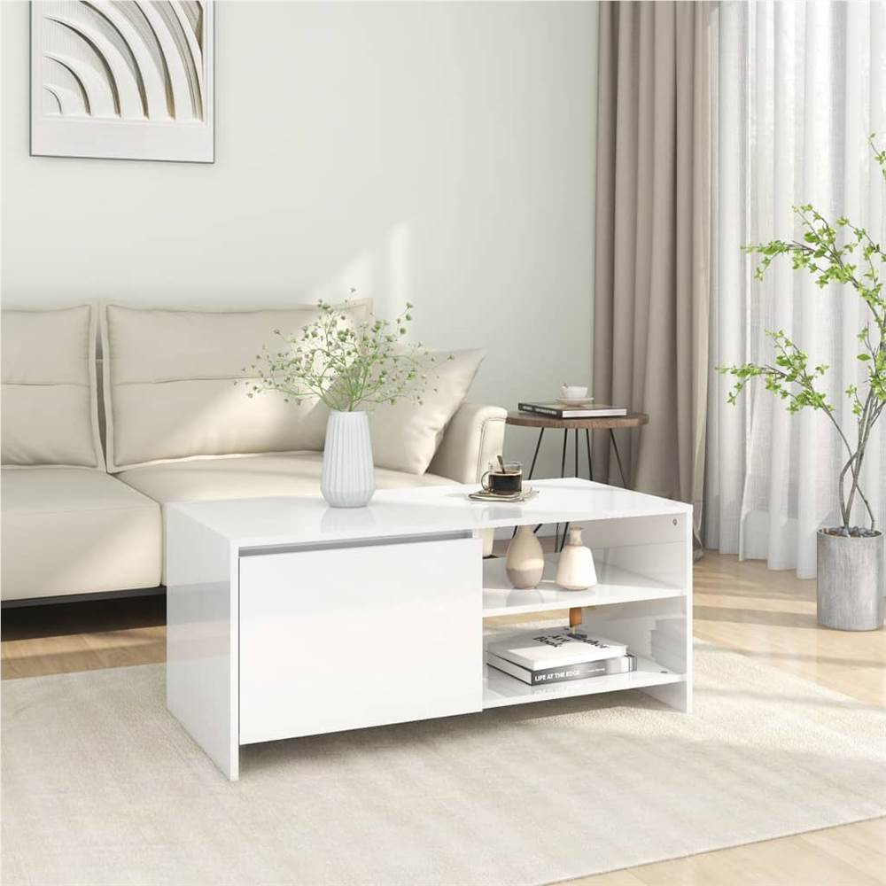 

Coffee Table High Gloss White 102x50x45 cm Engineered Wood