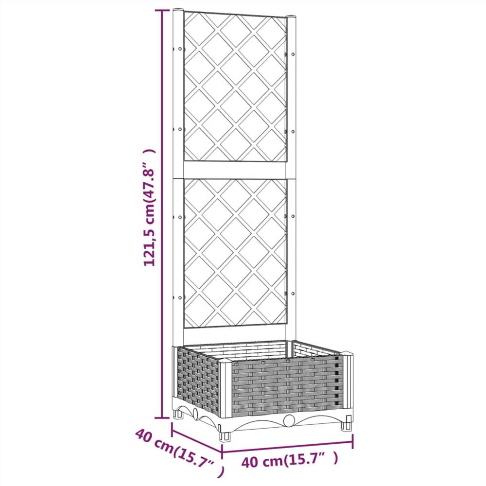 Garden Planter with Trellis Brown 40x40x121.5 cm PP
