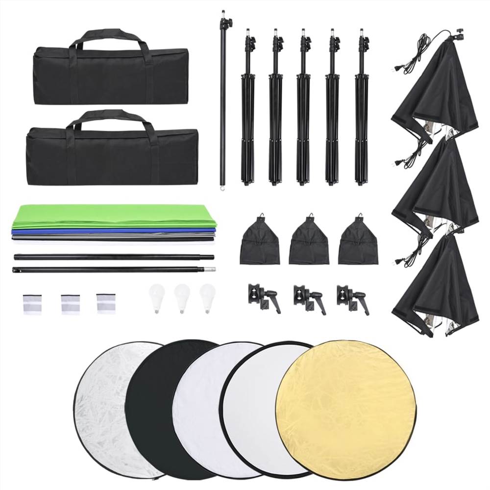 Photo Studio Lighting Kit with Backdrops and Reflector