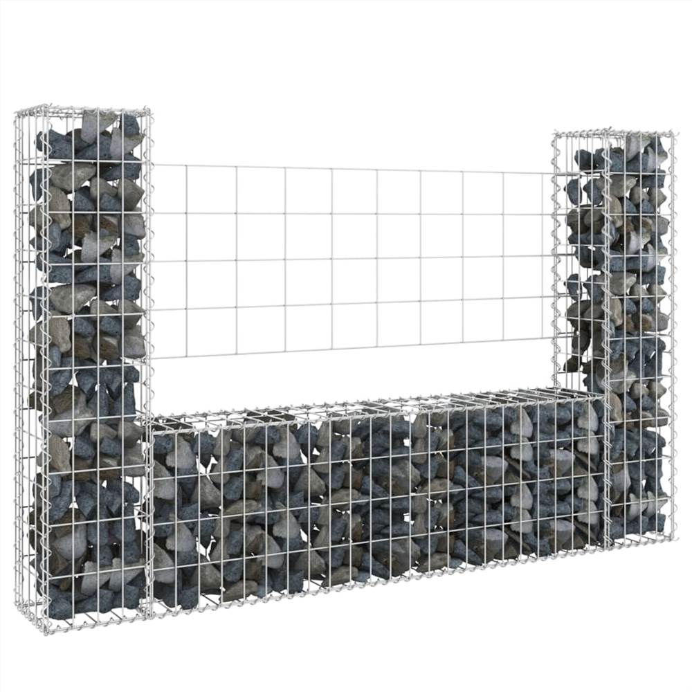 

U-shape Gabion Basket with 2 Posts Iron 140x20x100 cm