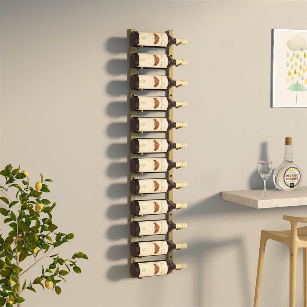 

Wall Mounted Wine Rack for 12 Bottles Gold Iron