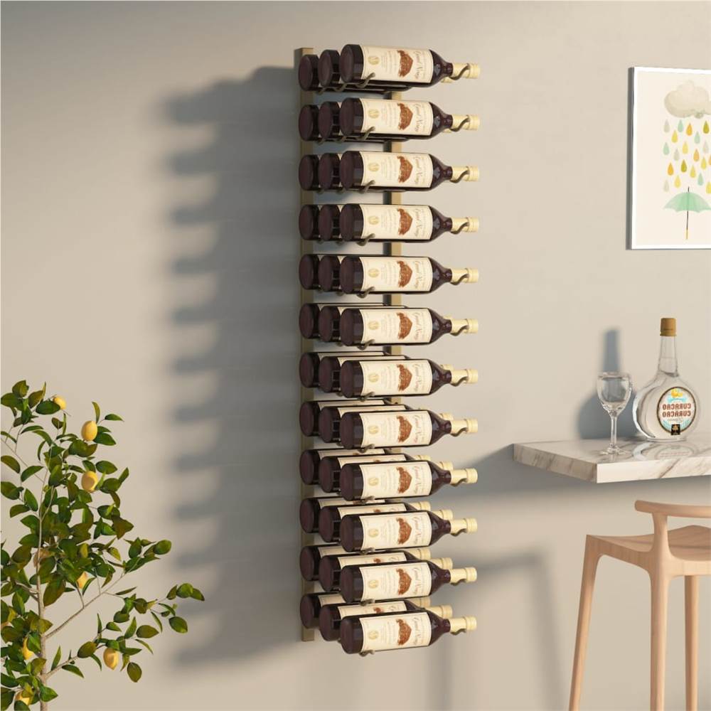 

Wall Mounted Wine Rack for 36 Bottles Gold Iron