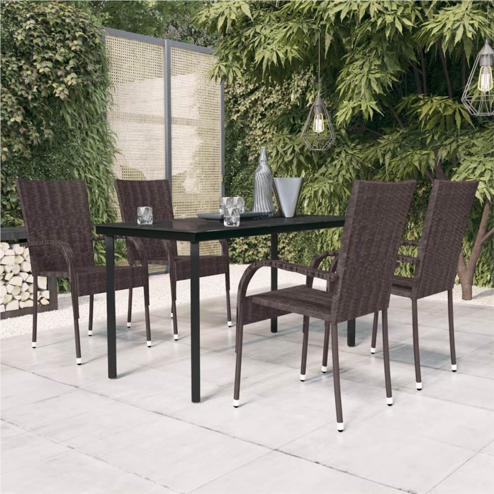 

5 Piece Outdoor Dining Set Brown and Black