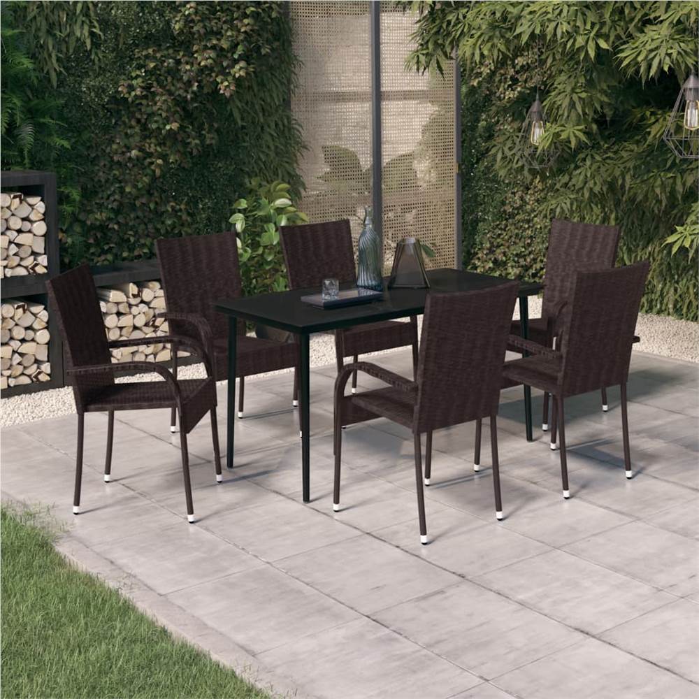 

7 Piece Garden Dining Set Brown and Black