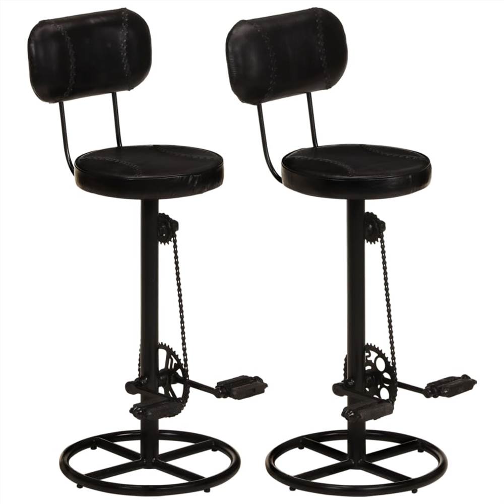 

Bar Stools 2 pcs Black Real Goat Leather